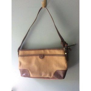 Etienne Aigner Cotton Woven Straw Brown Trim Satchel Tote Shoulder Bag Purse